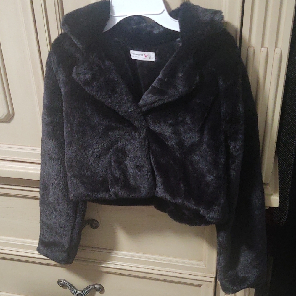 Knitworks Girl's Black Faux Fur Jacket